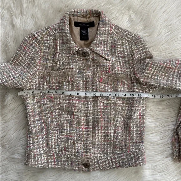 Calvin Klein Jeans Tweed Multicolor Zip-Up Jacket Size M - Picture 12 of 13